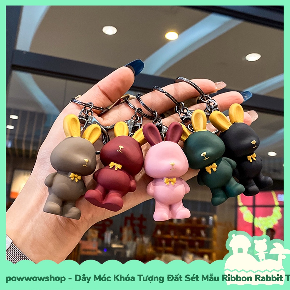 [Sẵn VN - Hỏa Tốc] Dây Móc Khóa Tượng Đất Sét Mẫu Ribbon Rabbit Thỏ Đeo Nơ