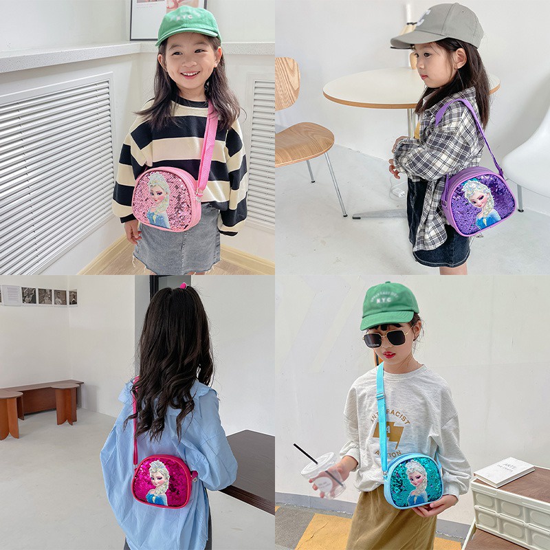 Túi Đeo Chéo Vai Đính Sequin Lấp Lánh Họa Tiết Hoạt Hình Dễ Thương Thời Trang Mùa Hè Cho Bé Gái