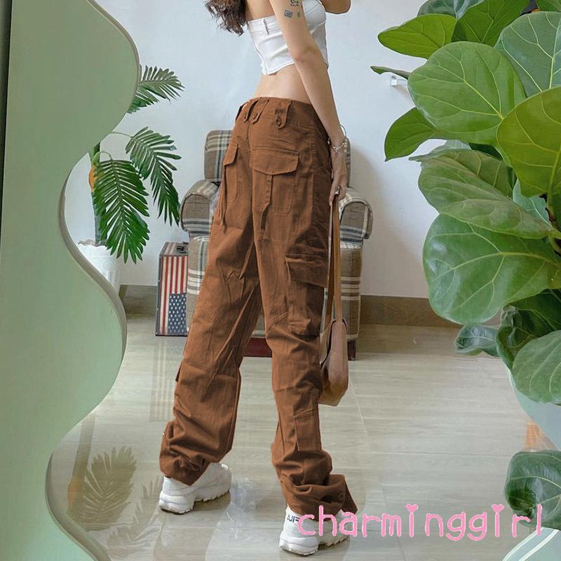 Quần yếm ống rộng màu sắc retro thời trang cho nữ