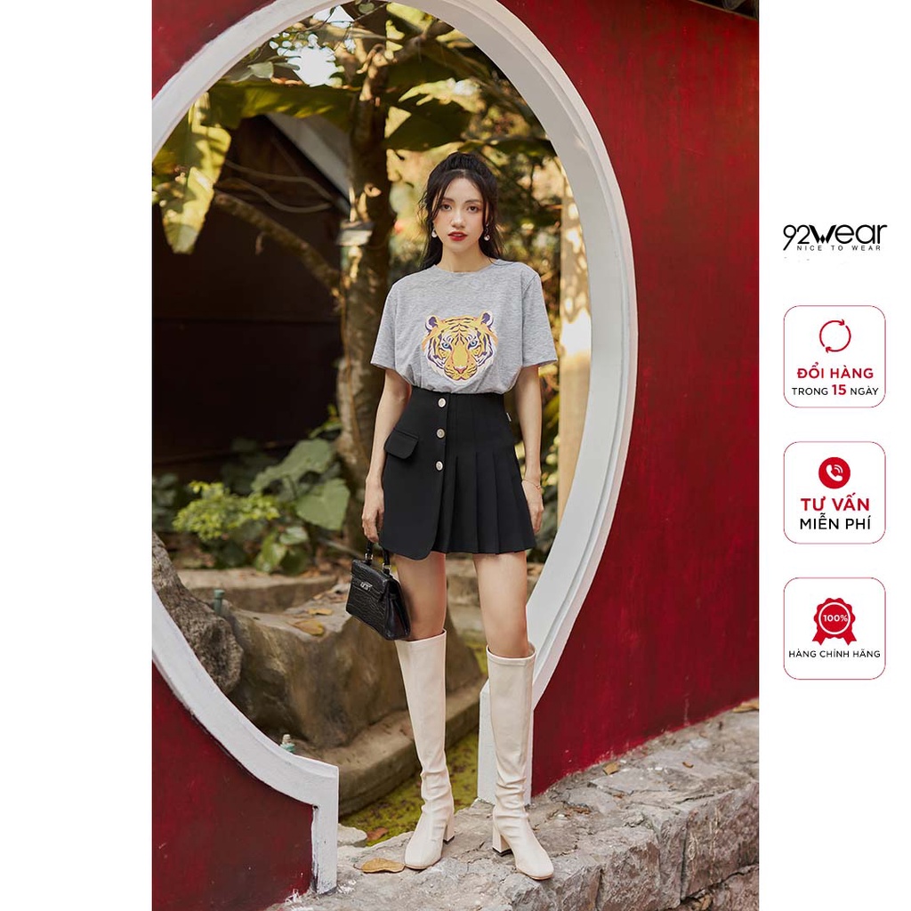 Áo phông nữ ngắn tay cổ tròn in hình hổ du xuân 92WEAR, hottrend 2022, thoáng mát, không bai dão ATA2257