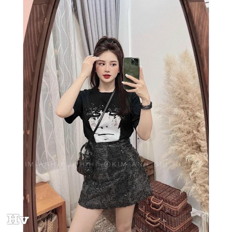 CHÂN VÁY NHŨ ĐEN BLING HÀNG QCL1 CHUẨN TAG MÁC MS33173