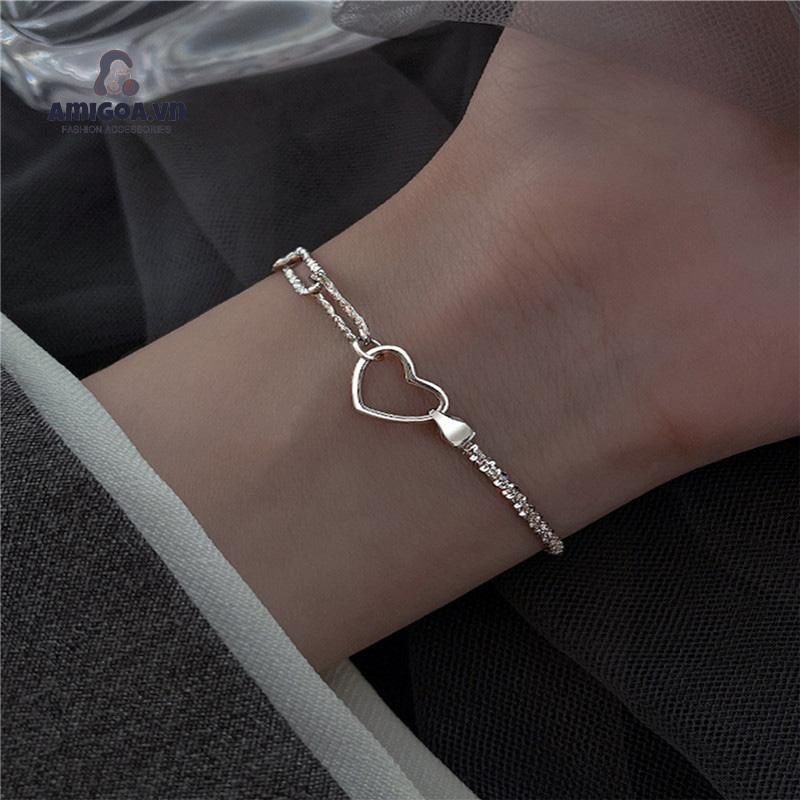 ✨✨ Vòng Tay Thiết Kế Rỗng Không Đối Xứng Hình Trái Tim Lấp Lánh Thời Trang Cho Nữ
