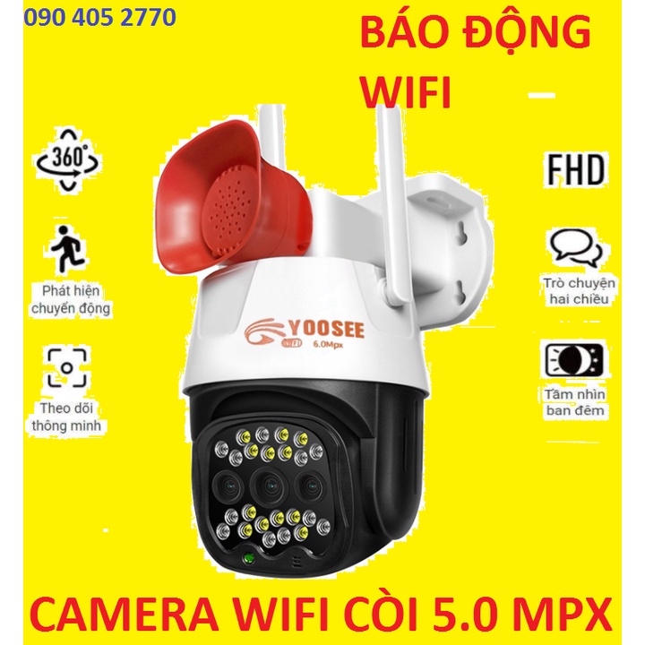 Camera IP WIFI Ngoài Trời Yoosee 2 Râu 5Mpx Có Còi Hú Chống Trộm, Ban Đêm Có Màu, Xoay 360 Độ - ĐẠI LÝ YOOSEE CÒI 2023