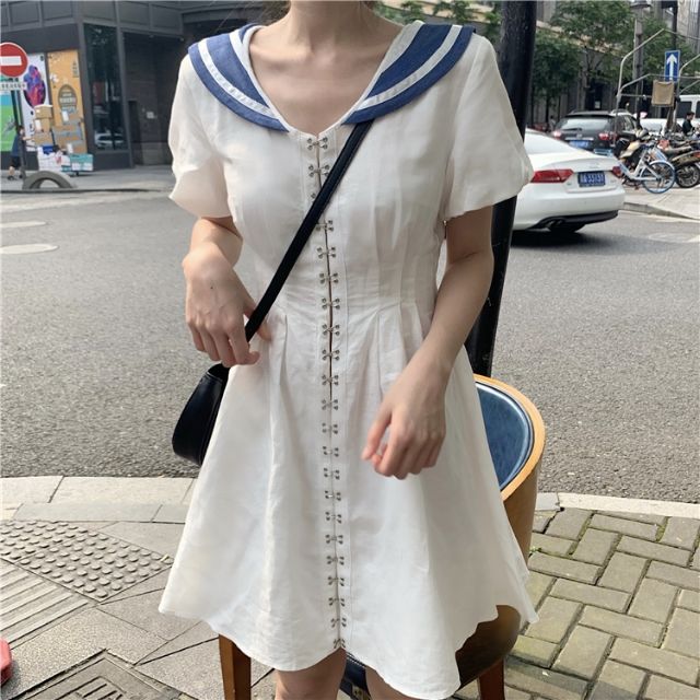[Sẵn] Đầm váy trắng cổ hải quân
