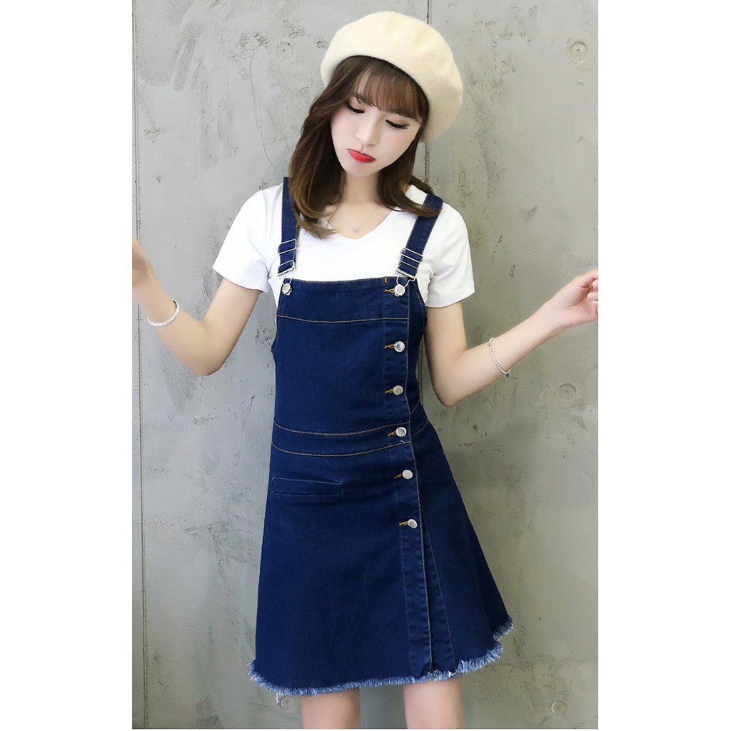 Đầm Yếm Jean Nữ Nút Dọc Thời Trang