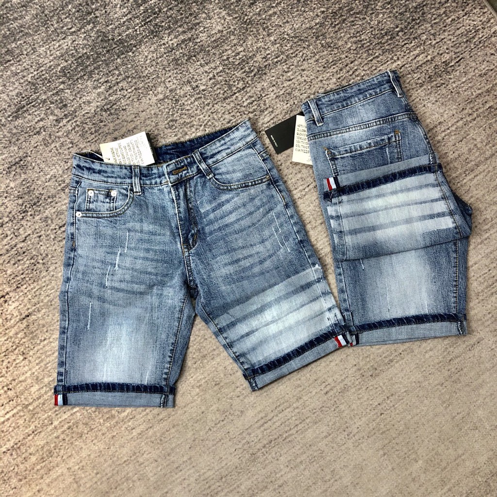 Quần bò ngố nam xanh trơn vạch đùi đơn giản,quần short chất jean co giãn nhẹ,quần có đủ sz 28-34( 45-76kg) thom212 | BigBuy360 - bigbuy360.vn