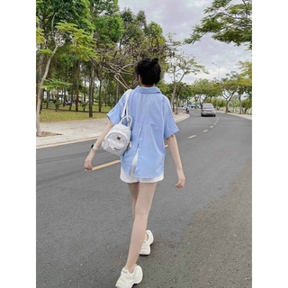 Áo sơ mi xẻ tà xanh dương 60-78kg