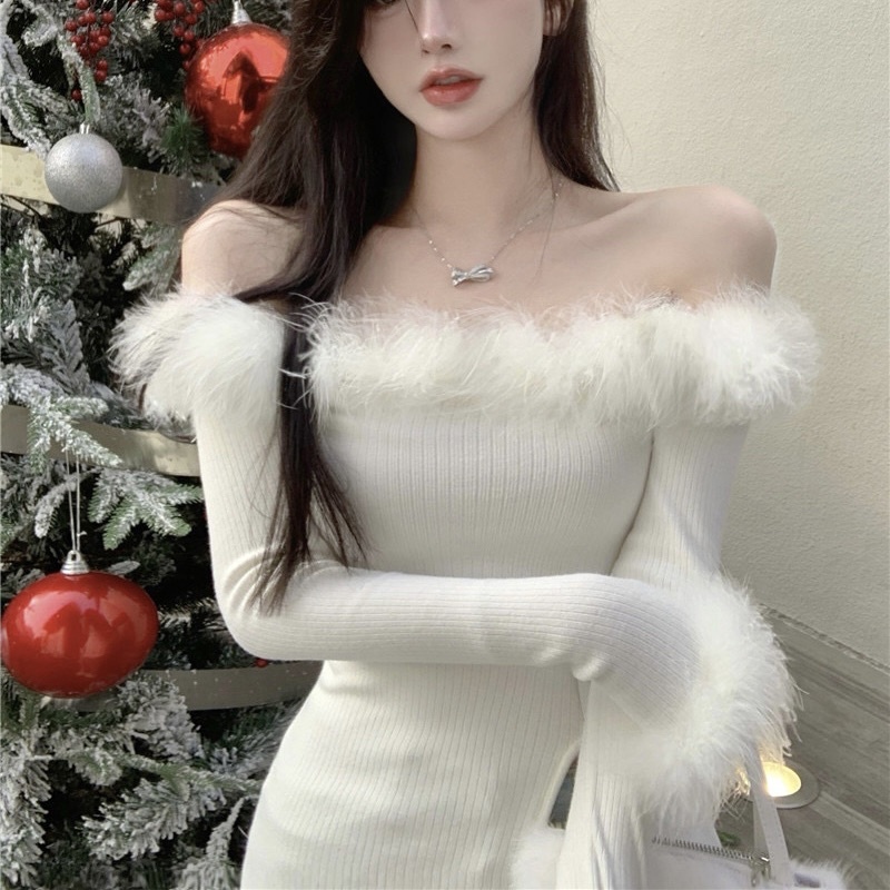 ÁO TRỄ VAI CHẤT LEN MỎNG PHỐI LÔNG SANG CHẢNH