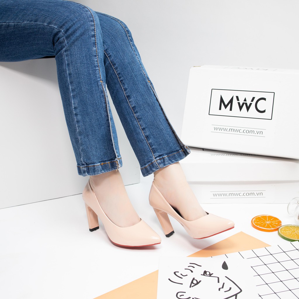 Giày Cao Gót MWC Đế Dẹt 9CM Bít Mũi Da Bóng Siêu Sang NUCG - 3850