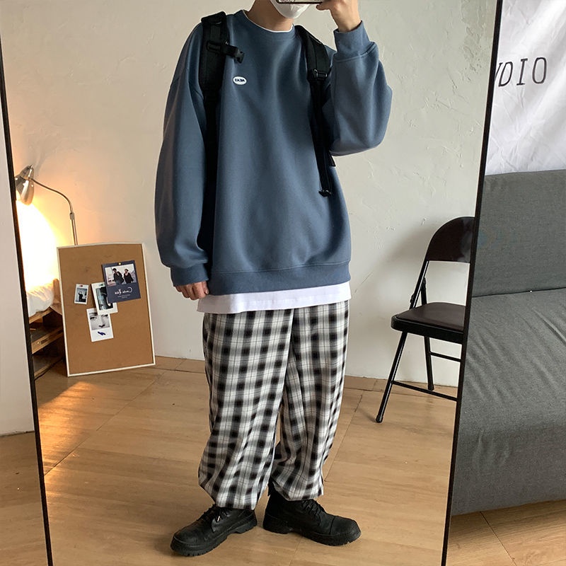 Áo Sweater Cổ Tròn Dáng Rộng Màu Sắc Đơn Giản Thời Trang Theo Phong Cách Hàn Quốc Cho Nam