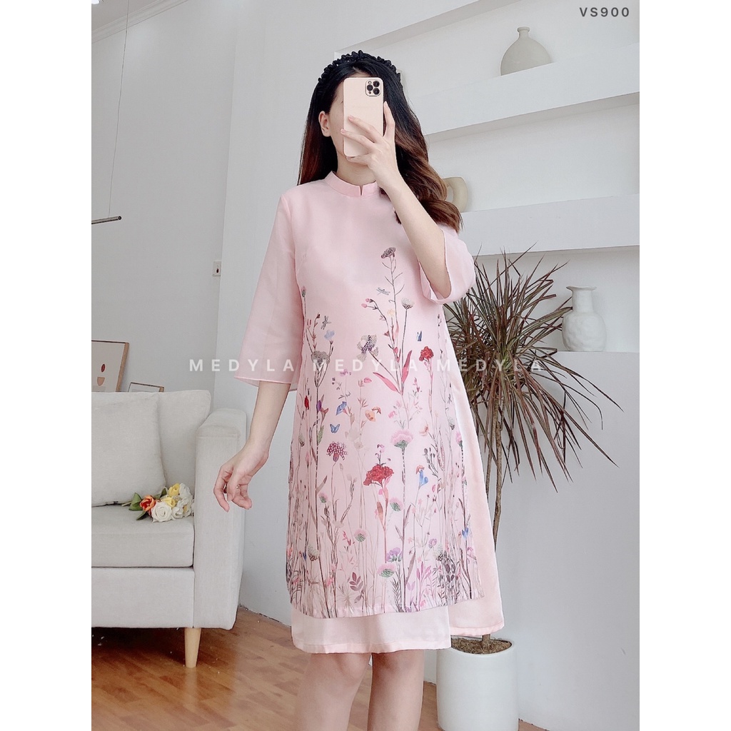 MEDYLA - Váy bầu thiết kế cách tân 2 lớp tơ lót lụa cao cấp cho mẹ bầu diện tết cực xinh - VS900