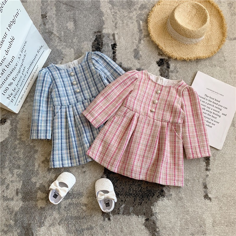 Váy tay dài họa tiết kẻ sọc thời trang xinh xắn dành cho bé gái