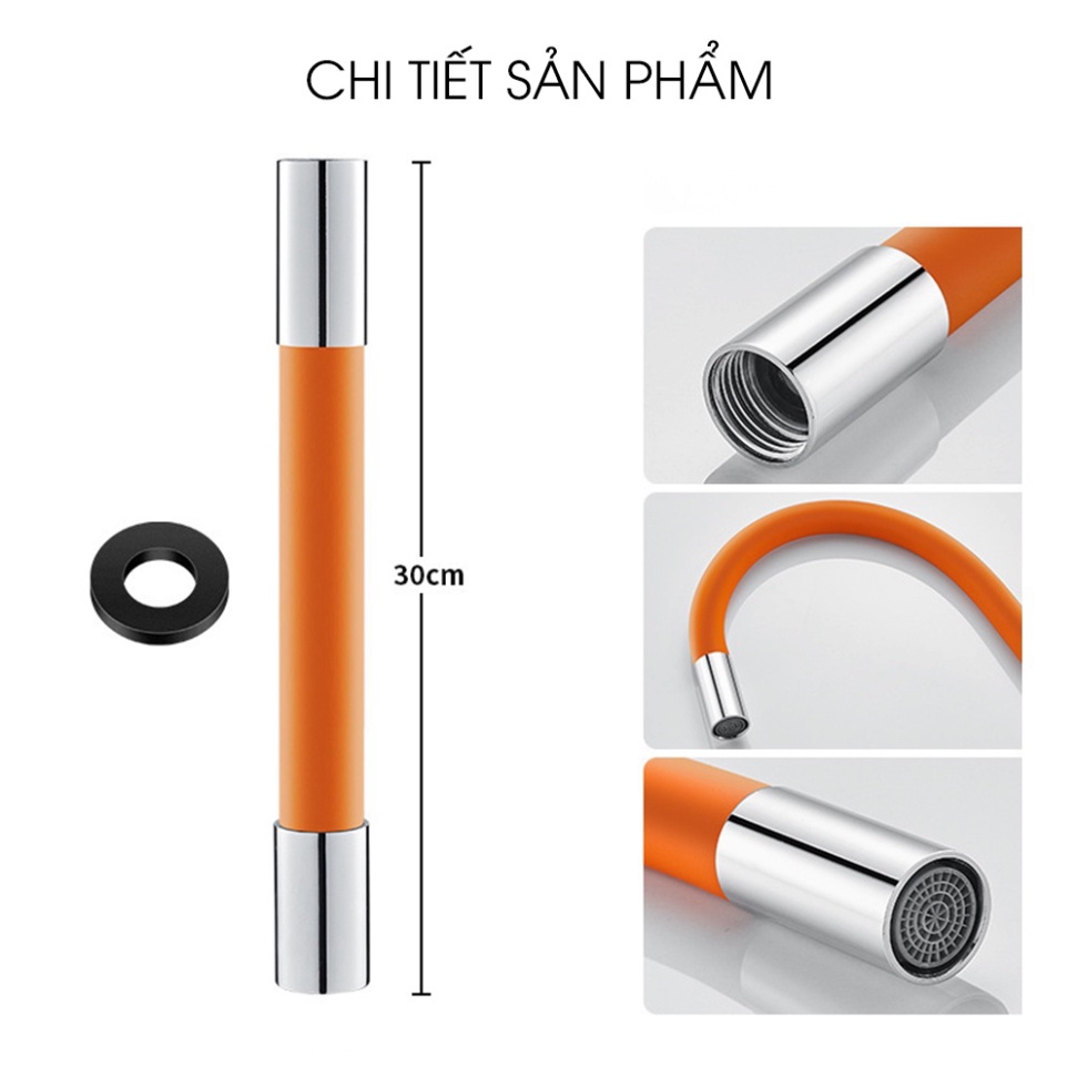 ống nối dài vòi nước phi 15mm linh hoạt có thể quay 720° theo mọi hướng, ống nước mở rộng silicone Lochi Store