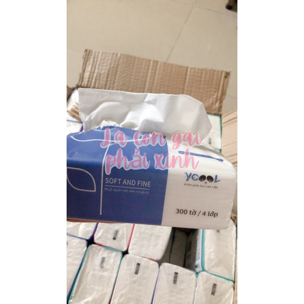 Khăn giấy lụa rút cao cấp YCOOL THÙNG 24 GÓI/ 300 tờ, 4 lớp thích hợp cho mỗi gia đình