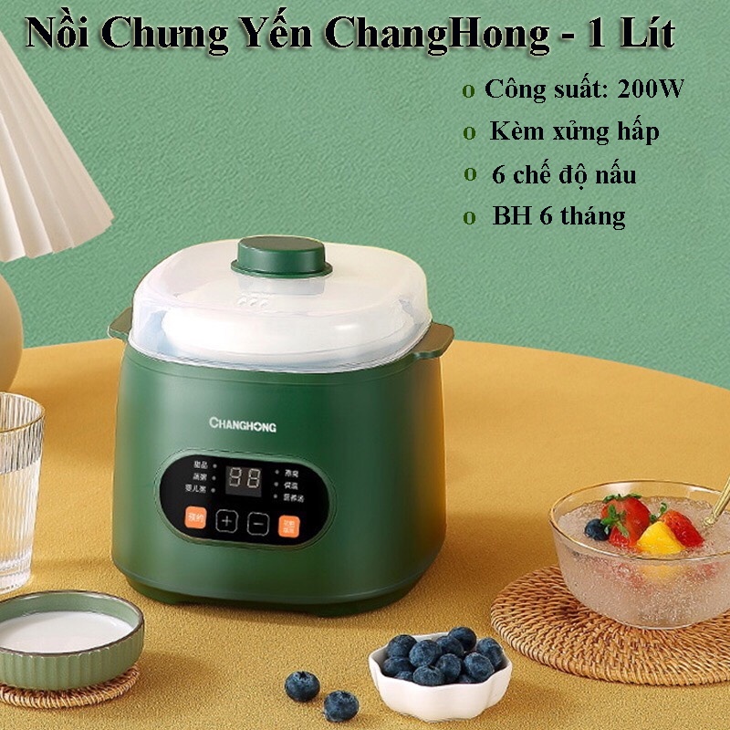Nồi Chưng Yến - Nồi Nấu Cháo Chậm ChangHong Dung Tích 1 Lít Công Suất 200W Kèm Xửng Hấp