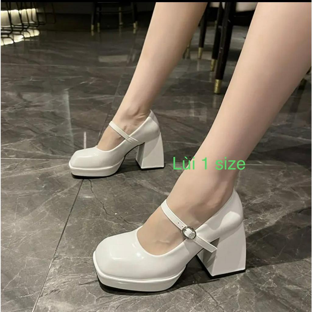 Giày Cao Gót Nữ 9 Phân Đúp Lùi 1 Size Chất Liệu Da Bóng Kiểu Giày Lolita Xinh Xỉu