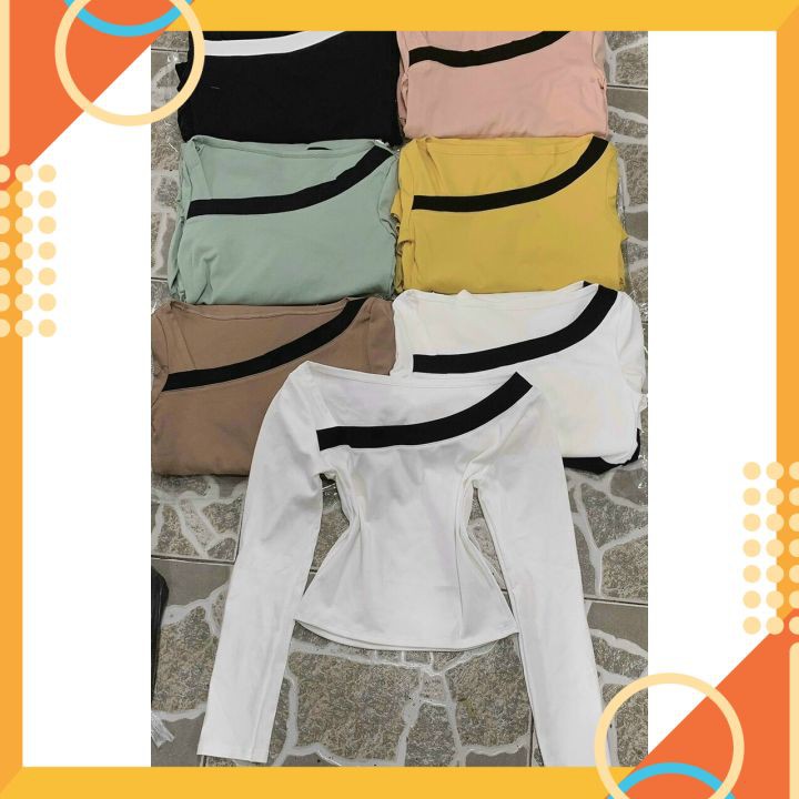 Áo Kiểu Tay Dài Cổ Lệch Phối Vải Thun Thoáng Mát Không Nhăn Không Xù Hit Hot Thời Trang Cao Cấp Tp_shop_87 MS903