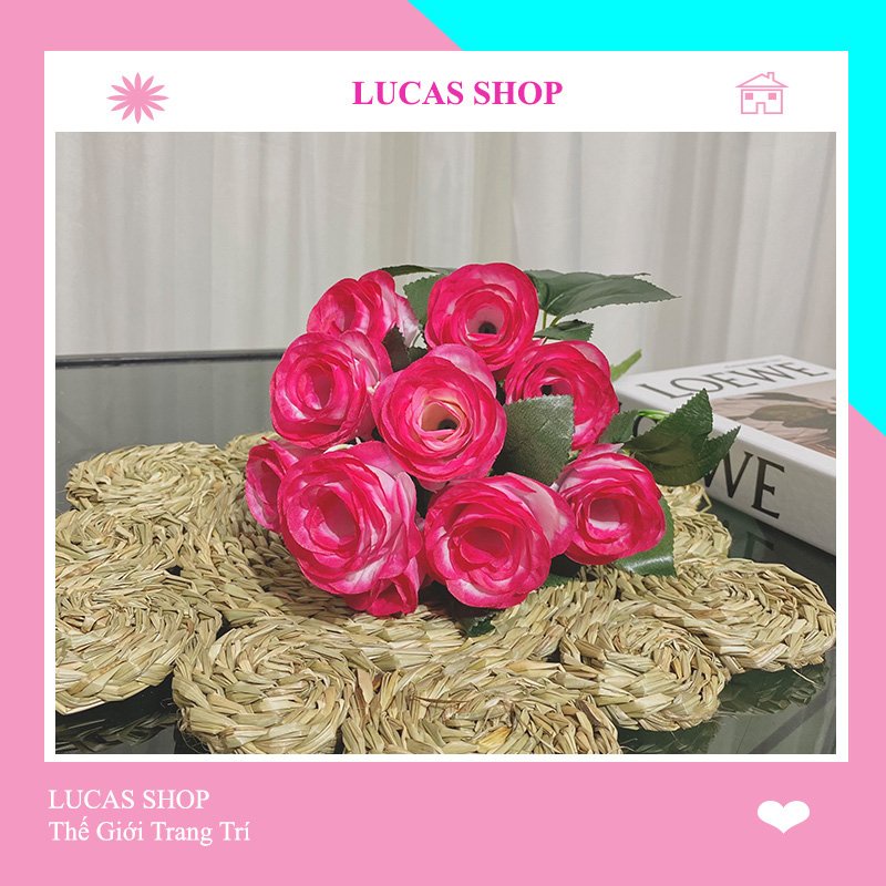 Hoa Giả- Cụm Hoa Hồng Tuyết 12 Nhánh Decor Nhà Cửa, văn Phòng Siêu Xinh