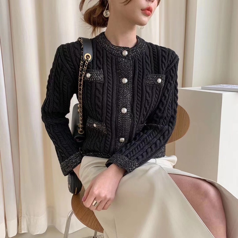 Áo khoác cardigan SUXI dệt kim cổ tròn phối nút phong cách retro Hàn Quốc cho nữ