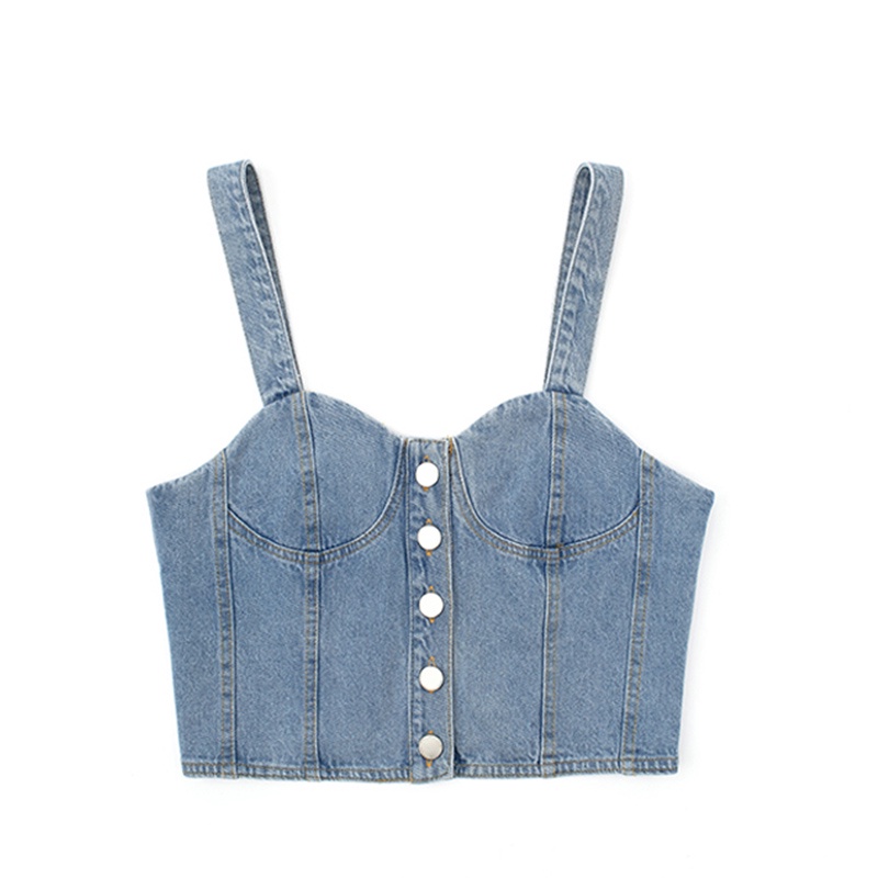 Áo Denim Hai Dây Phong Cách Retro Thời Trang Cho Nữ
