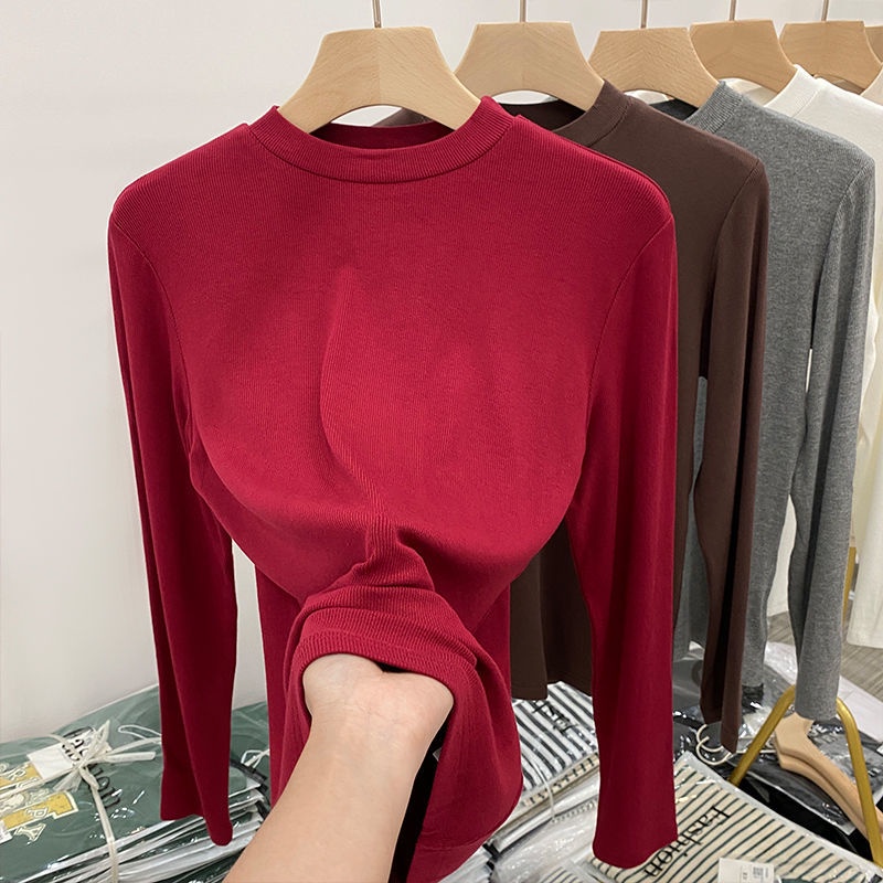 Áo Thun Mỏng Tay Dài Cổ Đứng Ôm Dáng Phong Cách Hàn Quốc Thời Trang Mùa Thu Cho Nữ