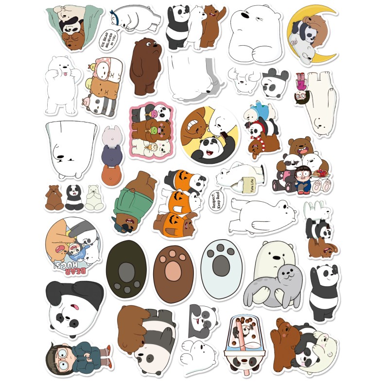 Bộ 50 sticker cute Hình dán Miếng Dán Trang Trí Chống Thấm Nước Hình Ba Chú Gấu Đáng Yêu