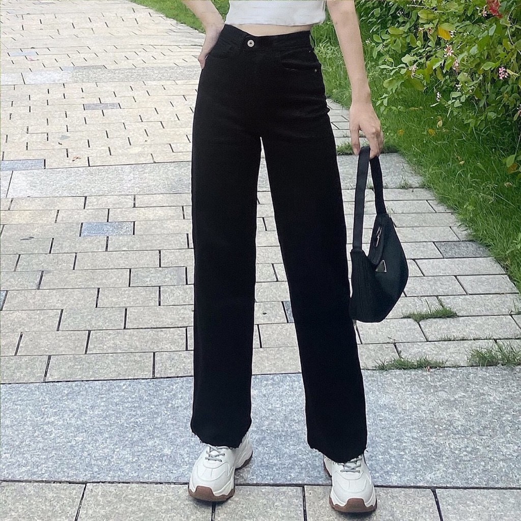 Quần Jeans suông dài trắng đen lai cắt QJ550