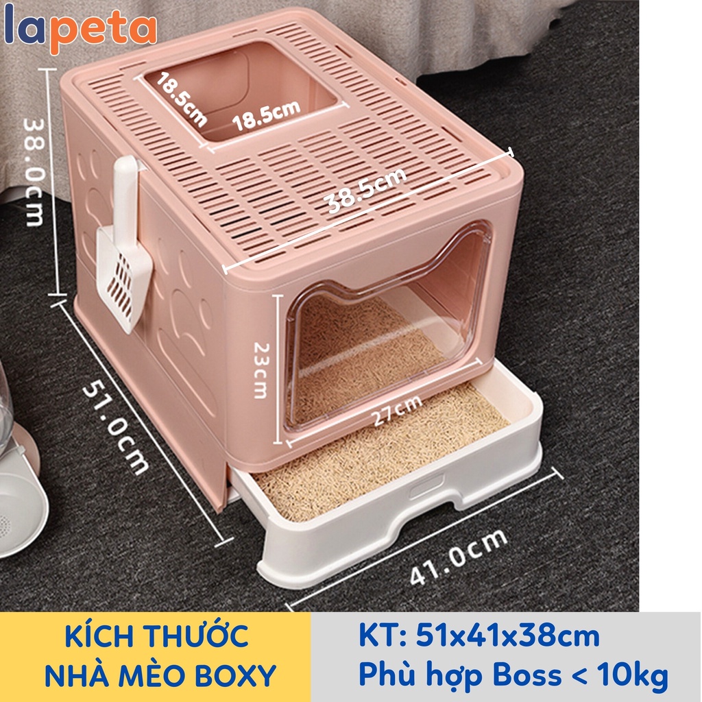 Nhà vệ sinh cho mèo size lớn có ngăn kéo khép kín chống văng cửa ra vào riêng kèm xẻng Boxy Lapeta