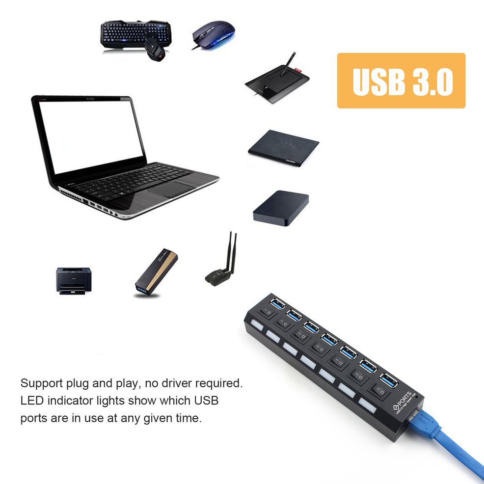 Bộ chia 4/7 cổng USB 3.0 tốc độ cao 5Gbps dành cho PC
