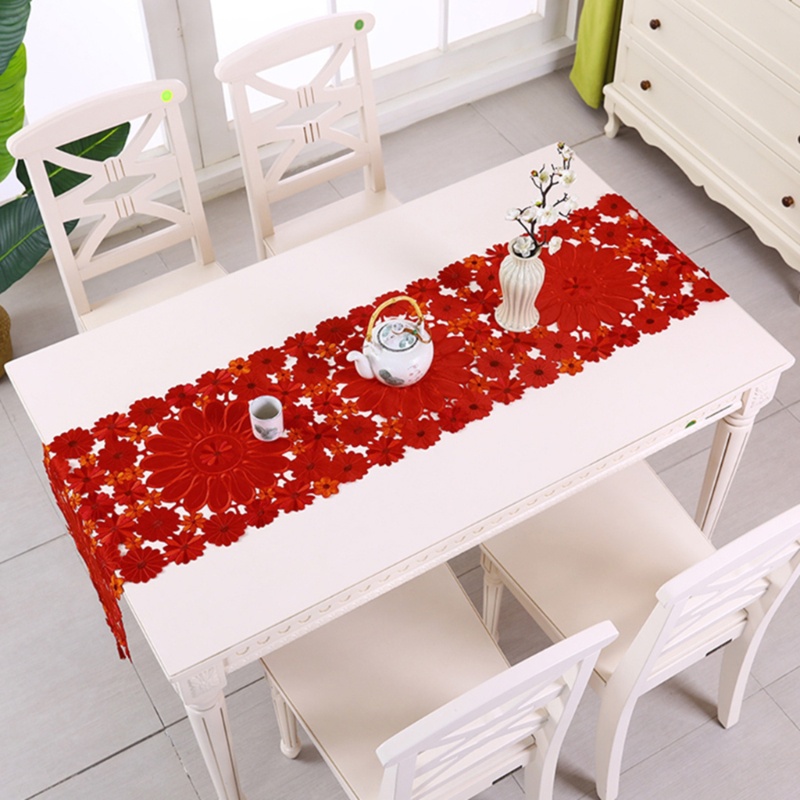 1 Khăn Trải Bàn Vải Polyester Thêu Hoa Đỏ Phong Cách Giáng Sinh