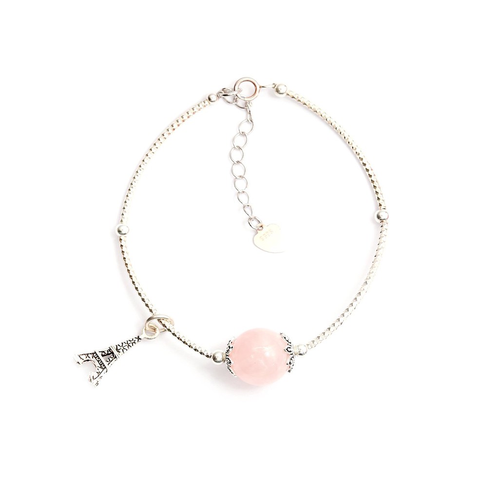 Vòng tay đá thạch anh hồng phong thủy thiết kế phối bạc - ANCARAT