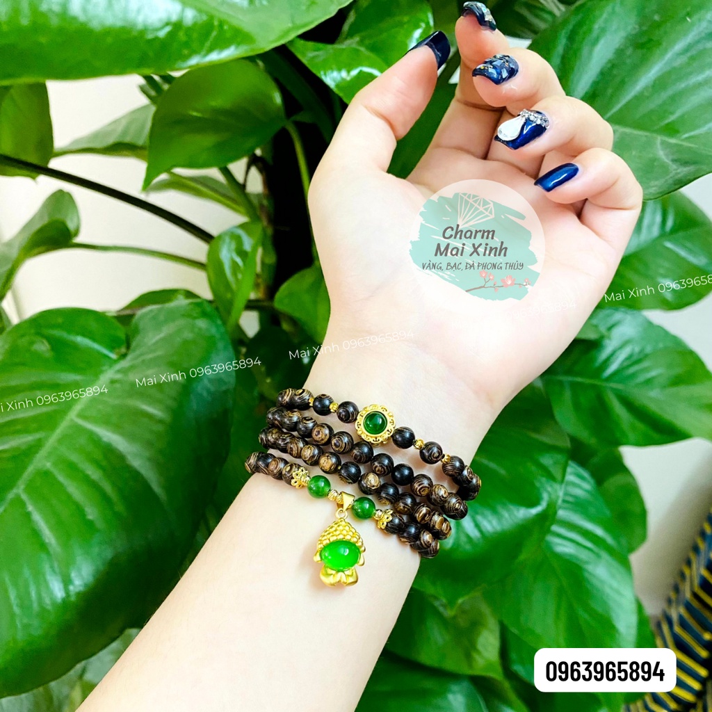 Chuỗi Trầm Hương Tốc &amp; Sánh Chìm 108 Hạt Phối Charm Hoa  + Móc treo Diện Phật - Vòng Tay Hoa Gỗ tự nhiên Nam Nữ