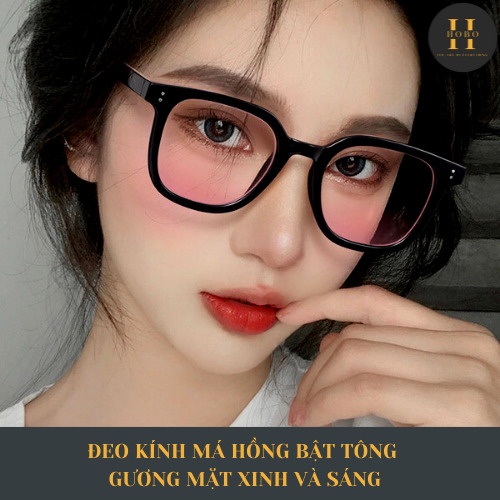 Kính Mát Thời Trang HOBO Mắt Kính Mát Nữ, Tròng Kính Trong Suốt Ửng Hồng Siêu Xinh, Thiết Kế Nhẹ Nhàng Chống Tia UV