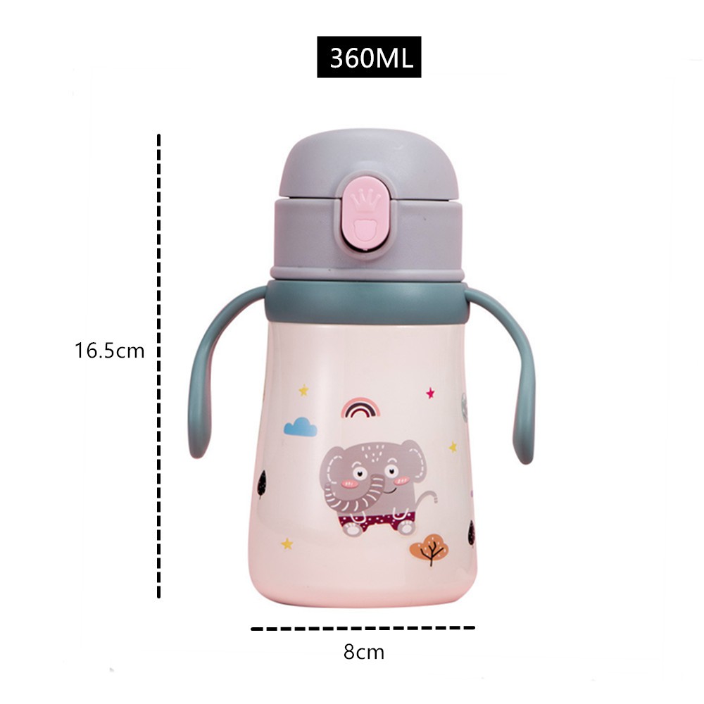 Bình Nước Giữ Nhiệt Bằng Thép Không Gỉ Thiết Kế Hoạt Hình Xoay 360Ml Kèm Ống Hút Tiện Dụng Cho Bé
