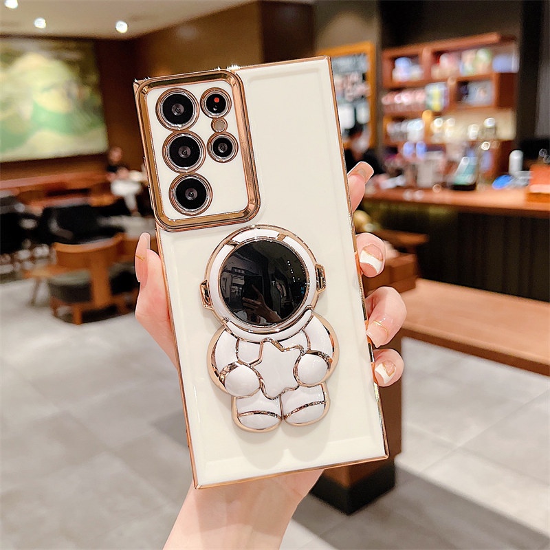 Ốp Điện Thoại Silicon Chống Sốc Có Giá Đỡ Hình Phi Hành Gia Sang Trọng Cho Samsung S22 Ultra A53 5G