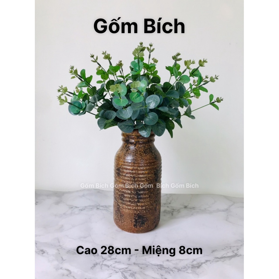 Bình Hoa Lọ Hoa Men Mộc Dáng Chai Gân - Gốm Sứ Bát Tràng