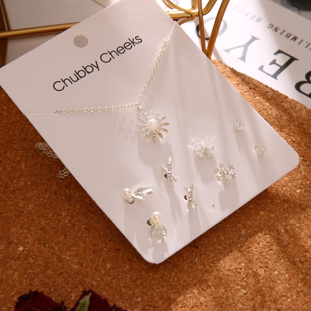 Set vòng cổ và bông tai hình trăng sao đính ngọc trai giả thời trang cho nữ