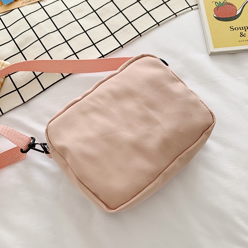 Túi Đeo Vai Vải Canvas Dáng Vuông Nhỏ Phối Màu Dễ Thương Thời Trang Cho Nữ