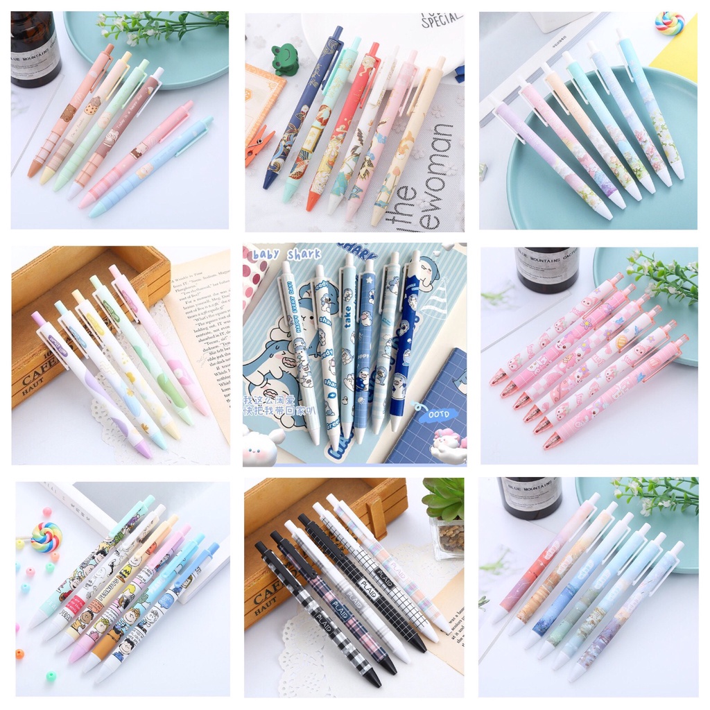 Bút bi bấm mực nước hình dễ thương ngòi 0.5mm nhiều mẫu