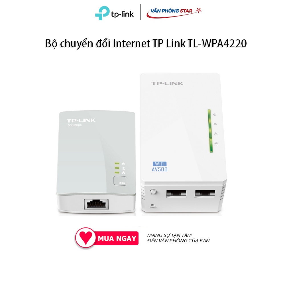 Bộ chuyển đổi Internet TP Link TL-WPA4220 Tốc độ truyền 10/100Mbps Băng tần 2.4-2.4835GHz WIFI HomePlug AV, IEEE802