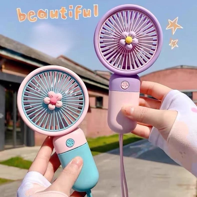 Quạt Cầm Tay Mini, Quạt Tích Điện Hình Bông Hoa Dễ Thương Siêu Mạnh 4 Màu Sắc Dễ Thương