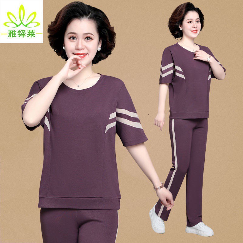 Set đồ thể thao hai mảnh phong cách mùa hè thời trang cho phụ nữ trung niên