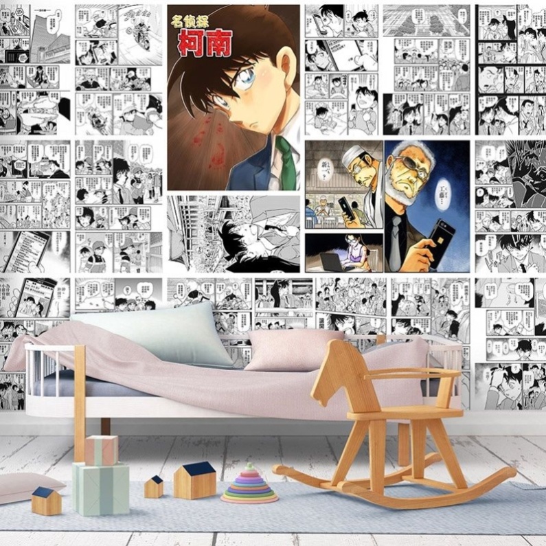 Giấy Dán Tường In Hình Thám Tử Conan Màu Trắng Đen Dùng Làm Quà Tặng Sinh Nhật