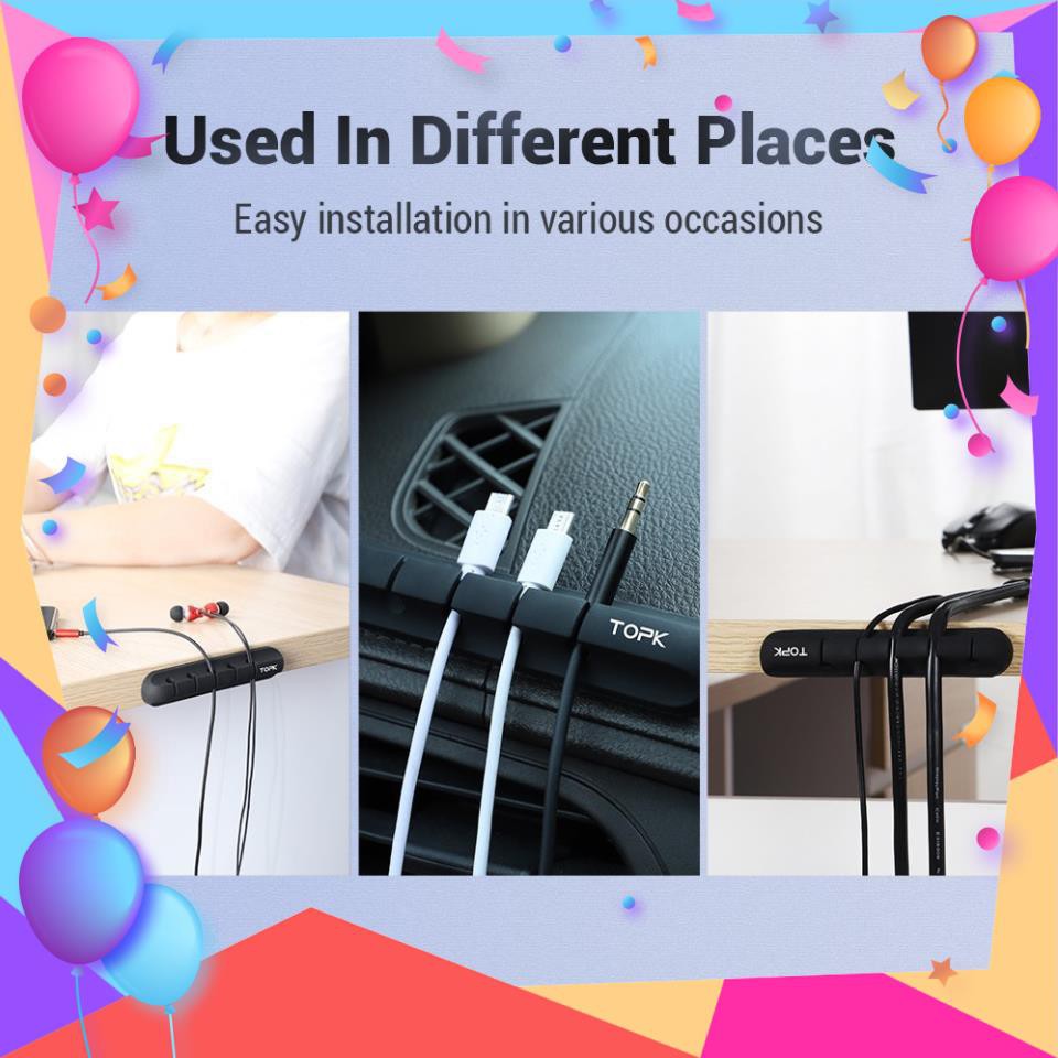 Kẹp Lưu Trữ Dây Cáp Bằng Silicon Từ Tính Gọn Gàng TOPK dính chặt dùng giữ dây cáp hỗ trợ sắp xếp không gian | BigBuy360 - bigbuy360.vn
