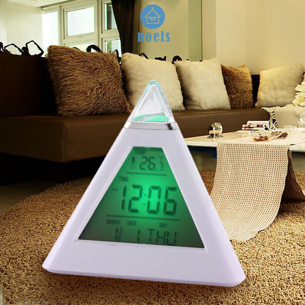 (Ready-Noel)New 7 LED Color Pyramid Digital LCD Alarm Clock Thermometer