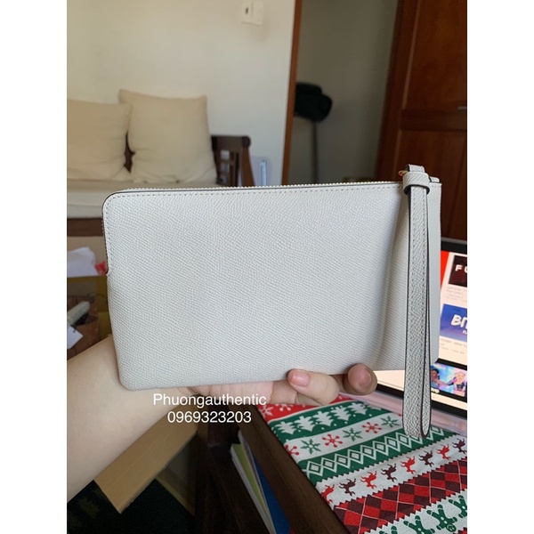 Ví clutch cầm tay Coach trắng đen AUTHENTIC