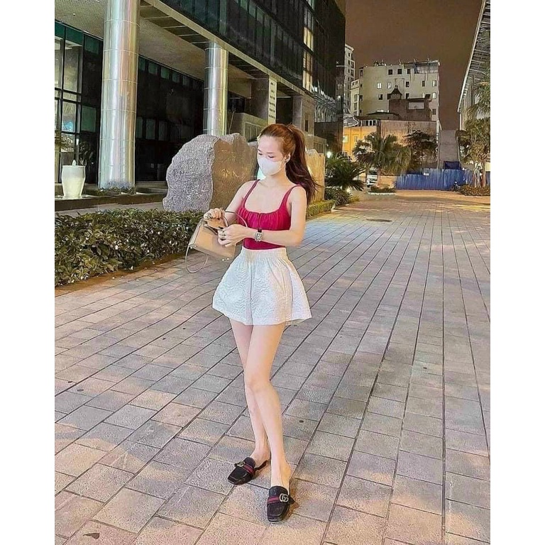 quần short đùi lưng chun dập hoa nổi xinh kl