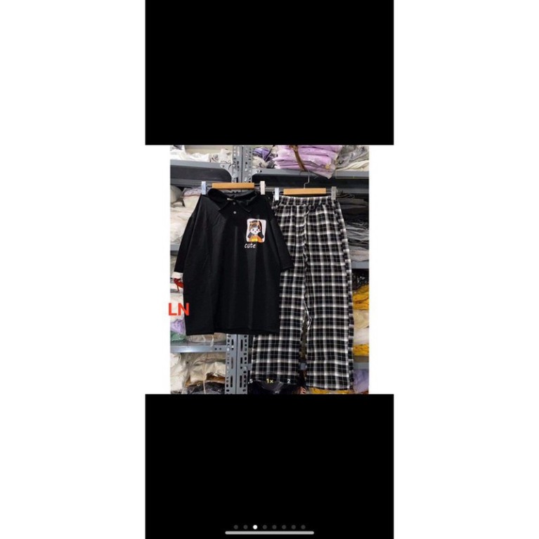 Sét áo polo cô gái cute + quần kẻ ô LN0421