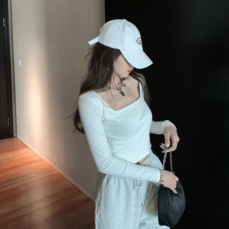 Áo Thun Nữ Tay Dài Ôm Dáng Phong Cách Retro Hàn Quốc