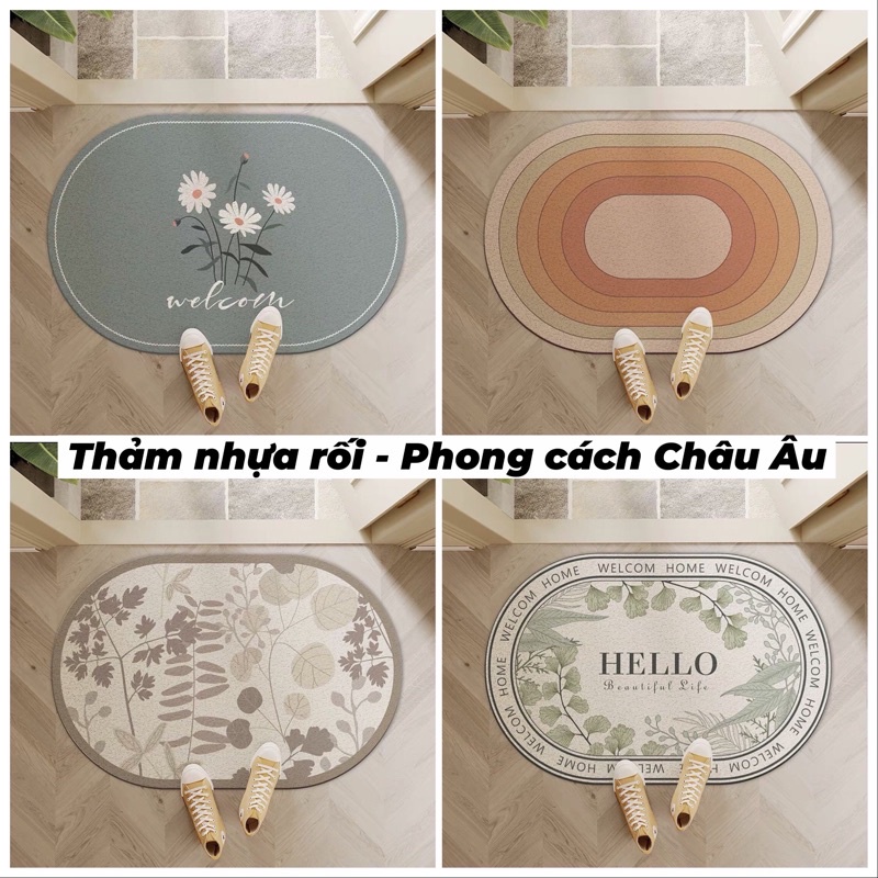 Thảm rối chùi chân cửa ra vào chất liệu nhựa PVC phong cách Châu Âu ins